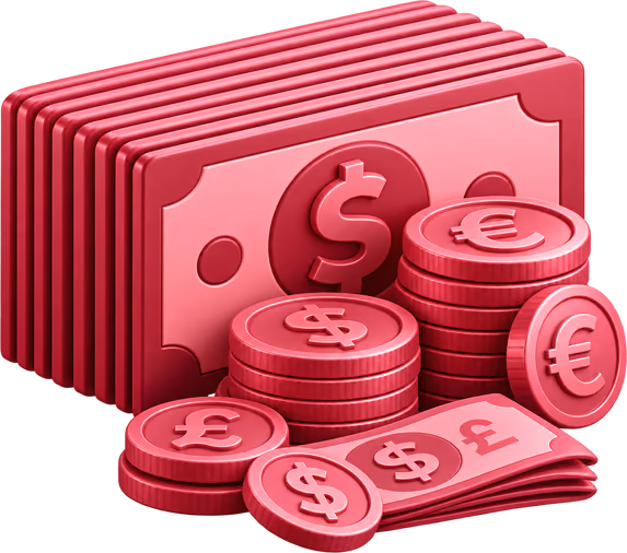 Stack of banknotes and coins: the moan.hot affiliate program